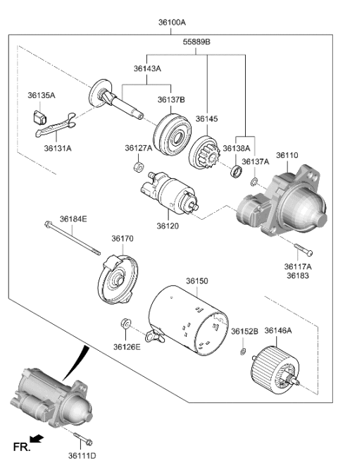 2019 Hyundai Accent Gear-Starter Reduction PINION Diagram for 36140-2M300