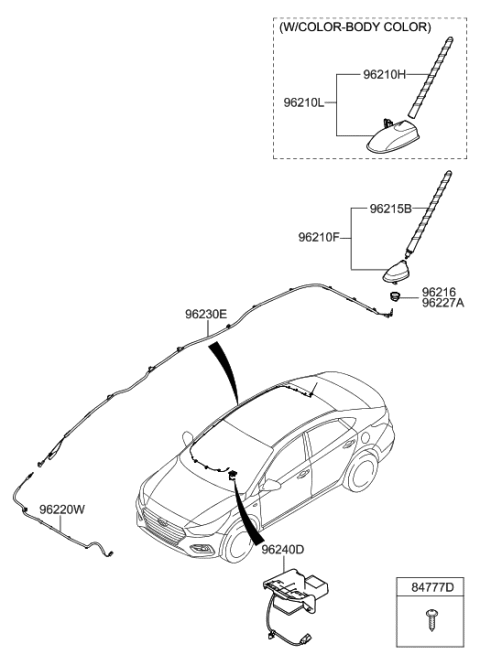 2022 Hyundai Accent Combination Antenna Assembly Diagram for 96210-J0100