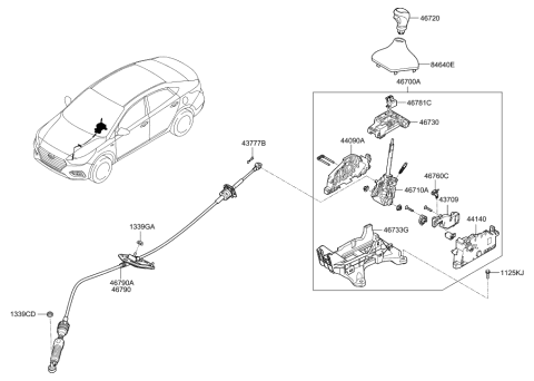 2018 Hyundai Accent Bracket,RH Diagram for 46732-F0100