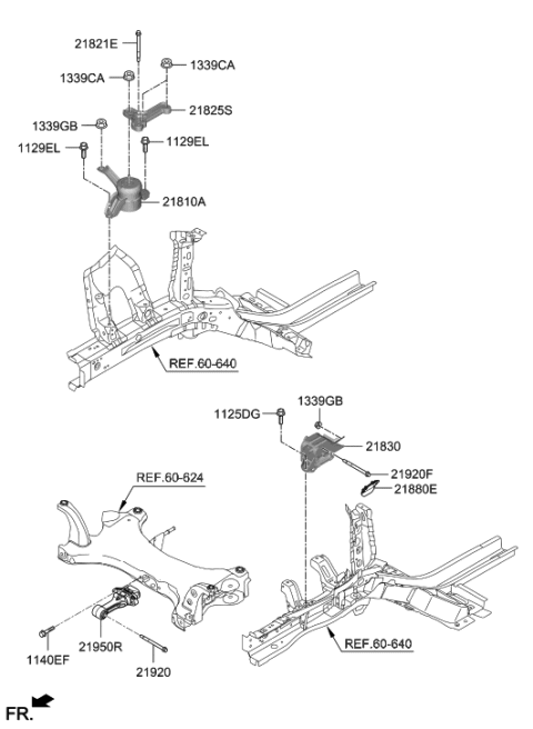 2022 Hyundai Accent Transmission Mounting Bracket Assembly Diagram for 21830-H8010