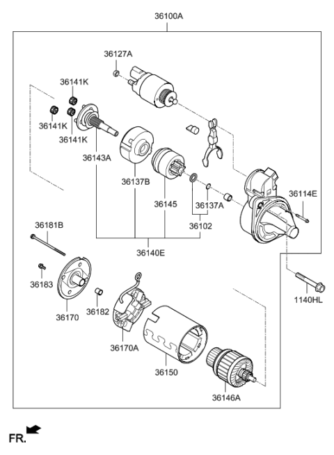 2022 Hyundai Accent Starter Assembly Diagram for 36100-2B804