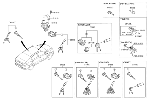 2020 Hyundai Accent Key & Cylinder Set Diagram