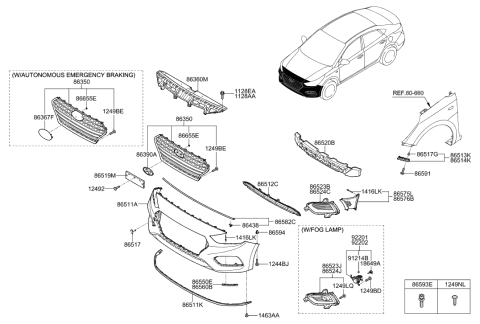 2019 Hyundai Accent Front Bumper Grille Diagram for 86561-J0000