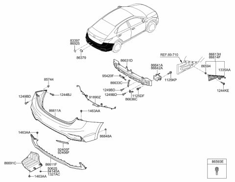2019 Hyundai Accent Stay-Rear Bumper LH Diagram for 86641-J0000