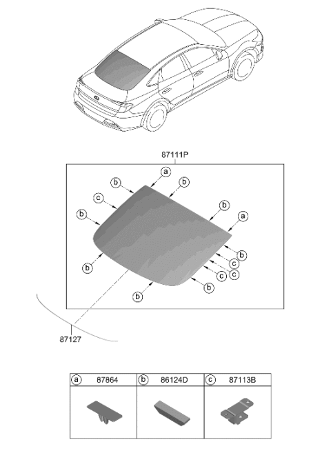 2022 Hyundai Sonata Rear Window Glass & Moulding Diagram