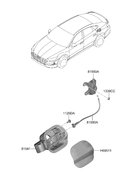 2021 Hyundai Sonata Fuel Filler Door Panel Assembly Diagram for 69511-L0000