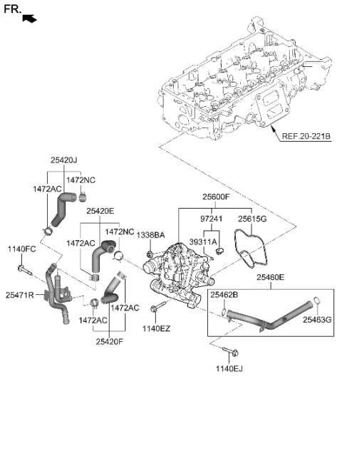 2020 Hyundai Sonata Pipe & O-Ring Assembly-Water Inlet Diagram for 25460-2S000