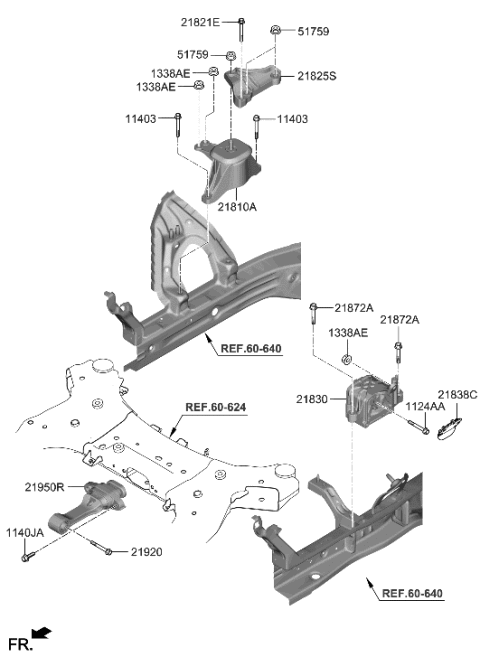 2021 Hyundai Sonata Transmission Mounting Bracket Assembly Diagram for 21830-L1350