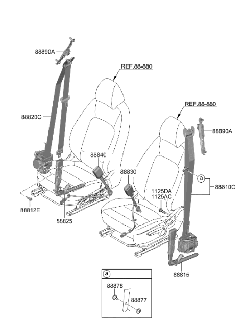 2022 Hyundai Kona Front Seat Belt Assembly Left Diagram for 88810-J9500-TRY