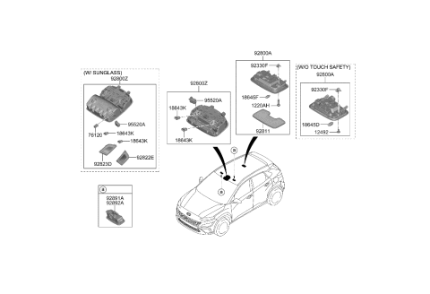 2022 Hyundai Kona Overhead Console Lamp Assembly Diagram for 92800-J9100-TRY