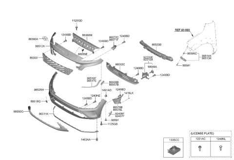 2022 Hyundai Kona Grille-Front Bumper Diagram for 86560-J9CC0
