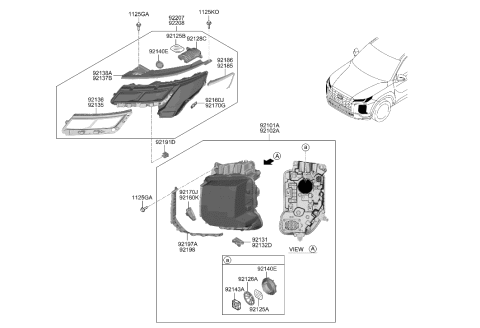 2023 Hyundai Palisade BRACKET-H/LAMP MTG SUPT,RH Diagram for 92158-S8500