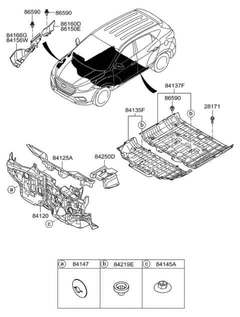 2016 Hyundai Tucson Under Cover Assembly-Center Floor,Rea Diagram for 84137-4W000