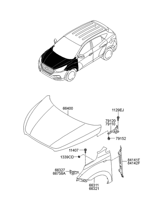 2015 Hyundai Tucson Fender & Hood Panel Diagram