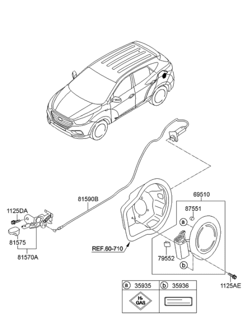 2016 Hyundai Tucson Catch & Cable Assembly-Fuel Filler Diagram for 81590-2S000