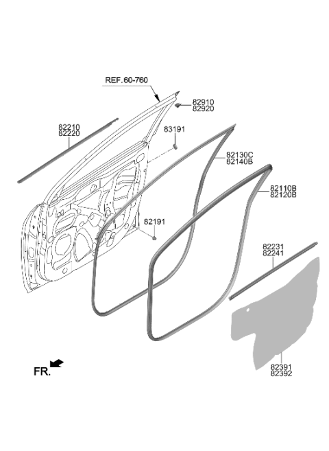 2021 Hyundai Kona Electric W/STRIP Assembly-FR Dr Belt O/S RH Diagram for 82220-J9001