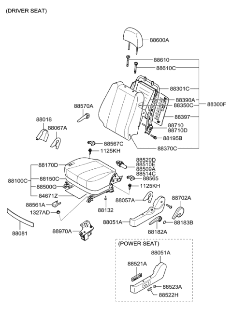 2010 Hyundai Sonata Front Driver Side Seat Back Covering Diagram for 88360-0A651-HZC