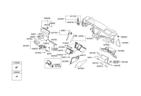 2010 Hyundai Sonata Garnish Assembly-Crash Pad Center,LH Diagram for 84780-3K510-SL