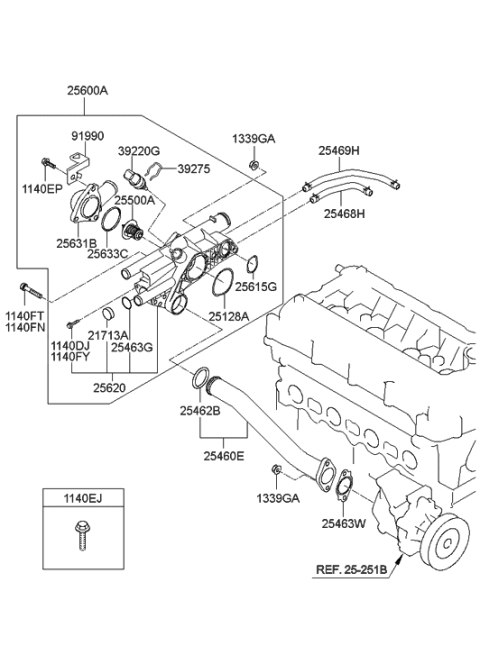 2008 Hyundai Sonata Hose "B"Assembly-Water Diagram for 25469-3C210