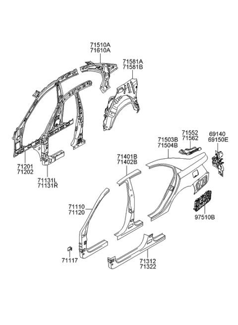 2010 Hyundai Sonata Pillar Assembly-Center Outer,RH Diagram for 71402-3KB01