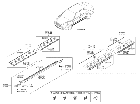 2007 Hyundai Sonata Clip-Waist Line Moulding Mounting Diagram for 87715-3K000