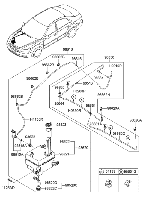 2008 Hyundai Sonata Windsheild Washer Nozzle Assembly Diagram for 98630-3K500