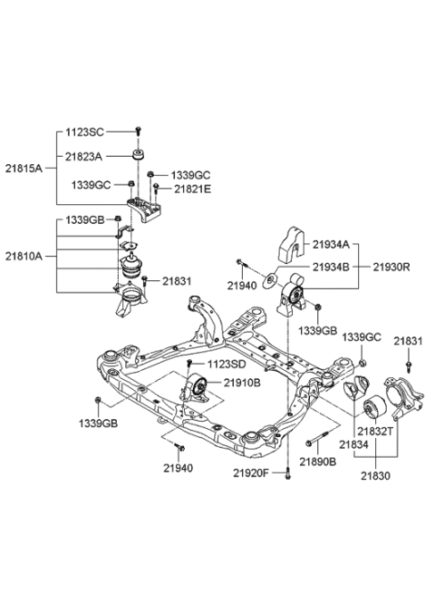 2008 Hyundai Sonata Transaxle Mounting Bracket Assembly Diagram for 21830-3K100