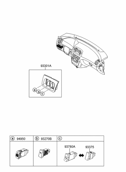 2007 Hyundai Sonata Bezel-Lower Crash Pad Switch Mounting Diagram for 93310-0A500-U7