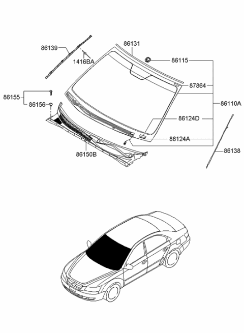 2009 Hyundai Sonata Windshield Glass Assembly Diagram for 86110-0A210