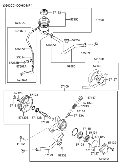 2010 Hyundai Sonata Cartridge Kit- Power Steering Oil Pump Diagram for 57115-2E200