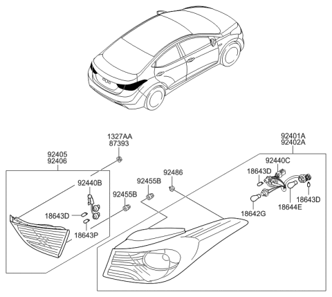 2012 Hyundai Elantra Lamp Assembly-Rear Combination Inside,RH Diagram for 92404-3Y001