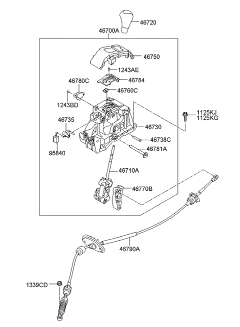 2012 Hyundai Elantra Cable Assembly-Automatic Transmission Diagram for 46790-3Y100