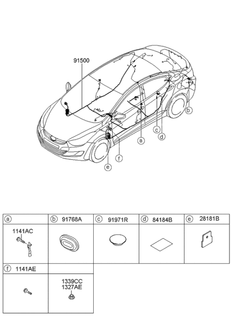 2013 Hyundai Elantra Wiring Assembly-Floor Diagram for 91500-3Y010