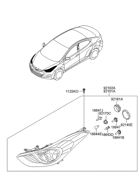 2012 Hyundai Elantra Passenger Side Headlight Assembly Composite Diagram for 92102-3Y000