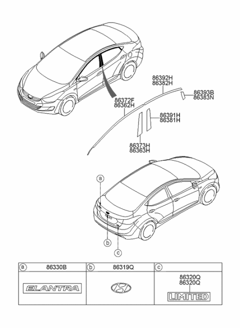 2011 Hyundai Elantra Black Tape-Front Door Frame Upper,RH Diagram for 86372-3Y000