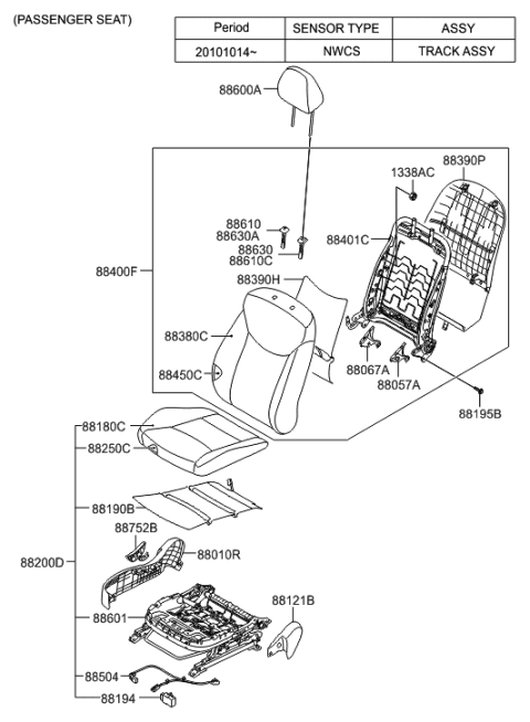 2013 Hyundai Elantra Front Passenge Side Seat Cushion Covering Diagram for 88260-3Y101-PDH