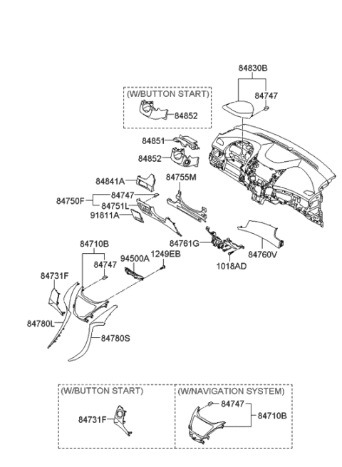 2013 Hyundai Elantra Panel-Crash Pad,Center Diagram for 84760-3Y000-RAS