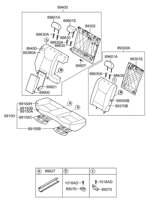 2011 Hyundai Elantra Rear Seat Cushion Covering Assembly Diagram for 89160-3Y000-PBS