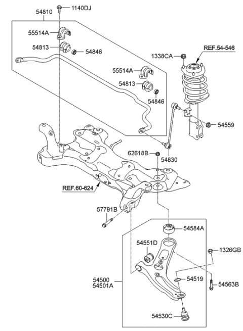 2012 Hyundai Elantra Bar Assembly-Front Stabilizer Diagram for 54810-3X500