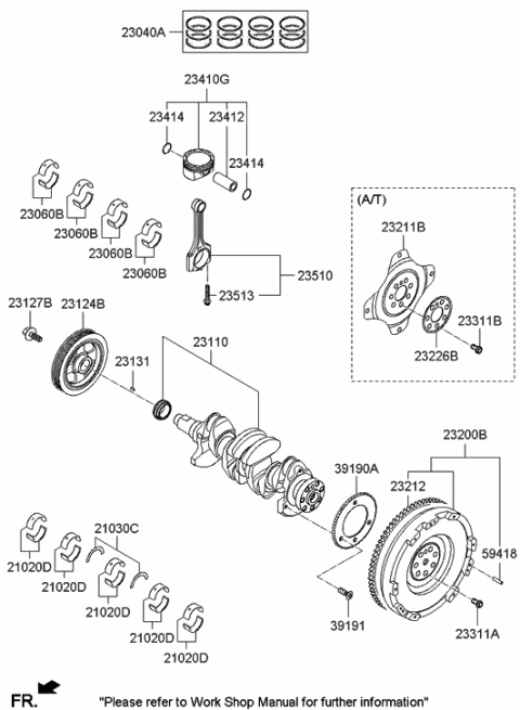 2011 Hyundai Elantra Piston & Pin & Snap Ring Assembly Diagram for 23041-2E100