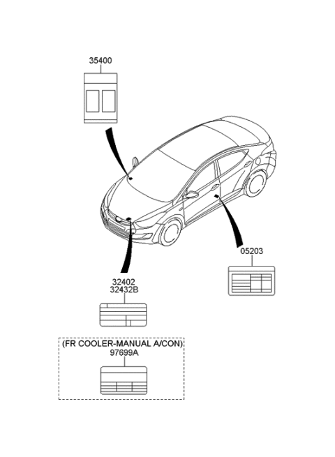 2013 Hyundai Elantra Label-Tire Pressure Diagram for 05203-3X410
