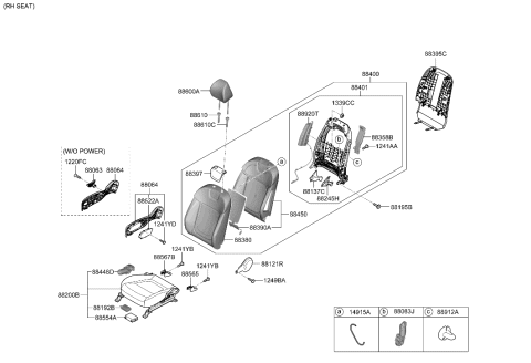 2023 Hyundai Tucson RECLINER Motor Assembly,RH Diagram for 886D2-N9000