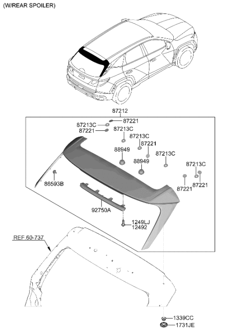 2022 Hyundai Tucson Roof Garnish & Rear Spoiler Diagram 3