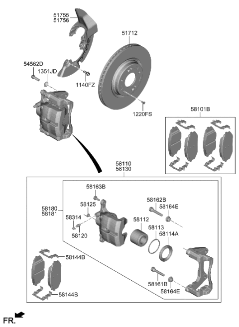 2023 Hyundai Tucson Brake Assembly-FR,LH Diagram for 58110-N9100