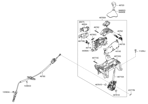 2020 Hyundai Elantra GT Automatic Transmission Lever Cable Assembly Diagram for 46790-F2100