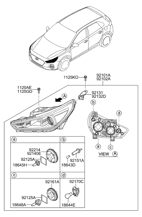 2019 Hyundai Elantra GT Headlamp Assembly, Right Diagram for 92102-G3125