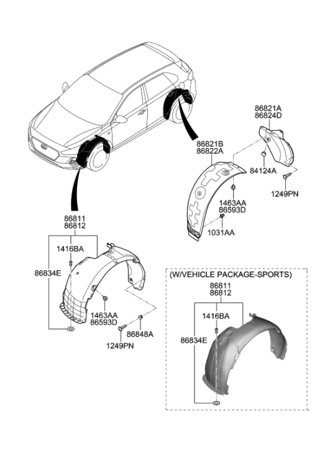 2019 Hyundai Elantra GT Front Wheel Guard Assembly,Right Diagram for 86812-G3000