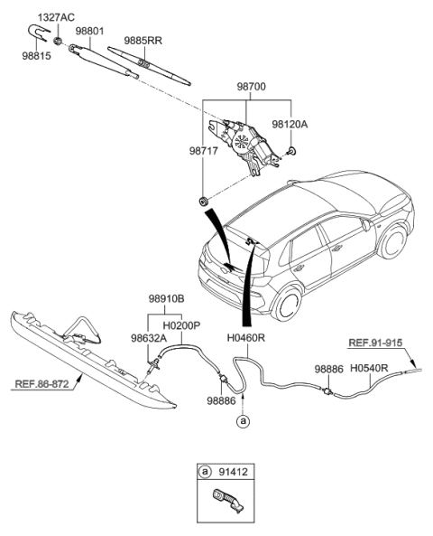 2020 Hyundai Elantra GT Rear Wiper Motor & Linkage Assembly Diagram for 98700-G3000