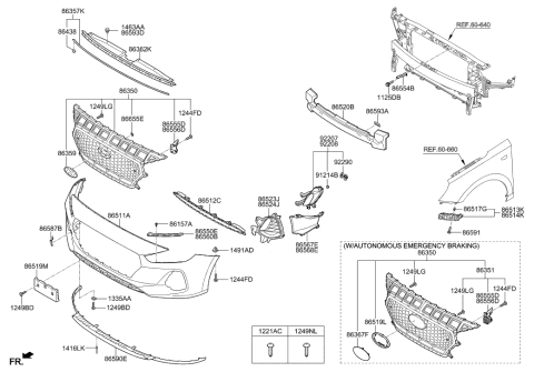 2019 Hyundai Elantra GT Front Bumper Lower Lip Assembly Diagram for 86591-G3000