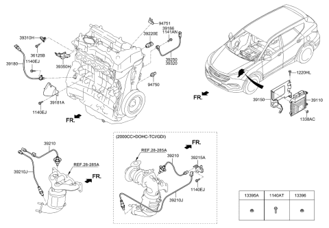 2018 Hyundai Santa Fe Sport Engine Control Module Unit Diagram for 39100-2GKR6